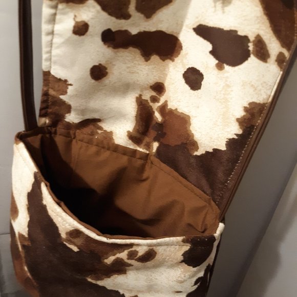 Classic Western Cow hide Print Crossbody Purse Shoulder bag Flip Top Brown Small - Picture 5 of 8